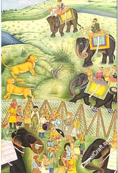 hunting-lion-miniature-painting